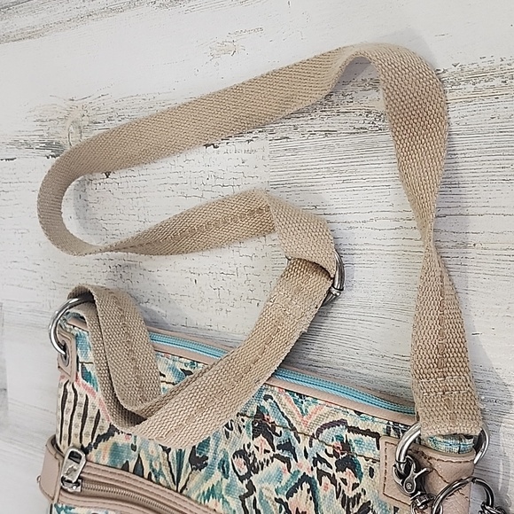Sakroots Artist Circle Coated Canvas Turquoise Pink Beige Crossbody Purse FLAWS - Picture 9 of 14